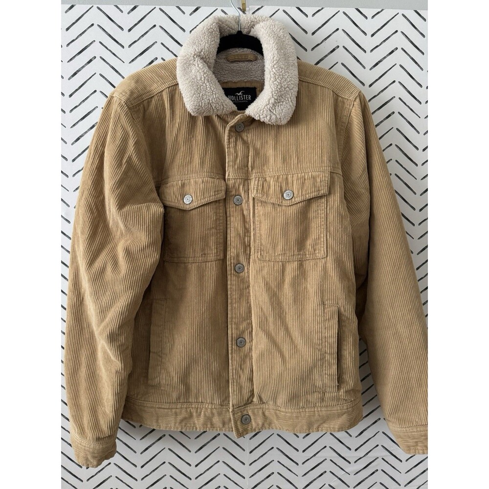 Hollister Sherpa Lined Corduroy Jacket in Tan Men's Size Medium